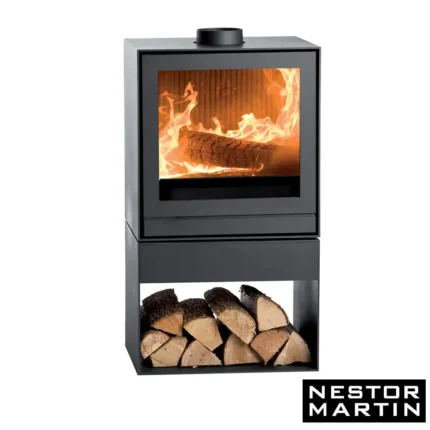 Poêle à bois Nestor Martin carré acier noir intérieur fonte – TQ 33 SOCLE BUCHES 6 kW